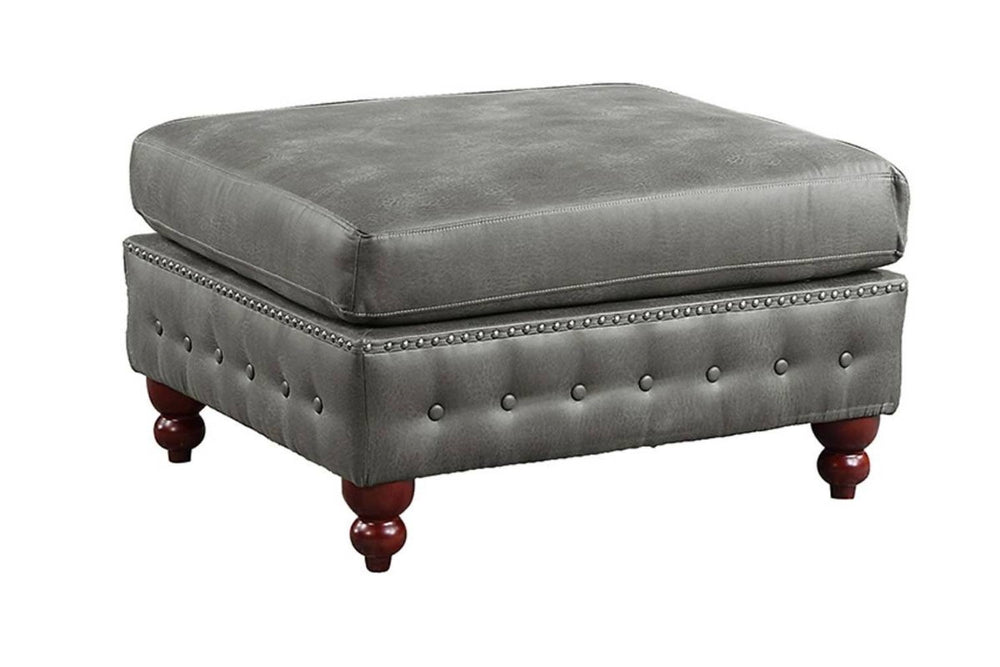 English Elm 1pc Cocktail Ottoman Breathable Leatherette Tufted Accent Bench with Handcrafted Gourd Wooden Legs, Stylish Living Room Statement piece Light Slate Grey 32 L x 15 W x 36 H B011P234290