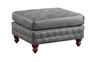 English Elm 1pc Cocktail Ottoman Breathable Leatherette Tufted Accent Bench with Handcrafted Gourd Wooden Legs, Stylish Living Room Statement piece Light Slate Grey 32 L x 15 W x 36 H B011P234290
