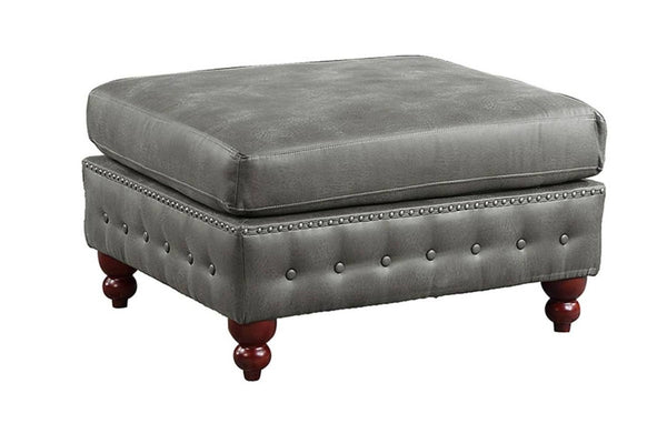 English Elm 1pc Cocktail Ottoman Breathable Leatherette Tufted Accent Bench with Handcrafted Gourd Wooden Legs, Stylish Living Room Statement piece Light Slate Grey 32 L x 15 W x 36 H B011P234290