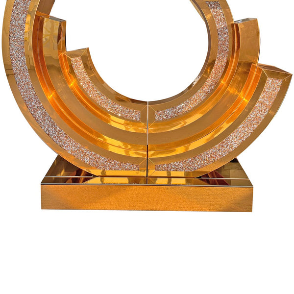 English Elm Mirrored Console Table with Diamond Inlay Double O Base Glam Entryway Accent Brown W3836P420910