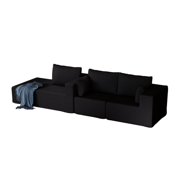 English Elm 108.3" Modular Cloud Sectional Corduroy Upholstered L Shape Sofa for Living Room Black W1097S00221