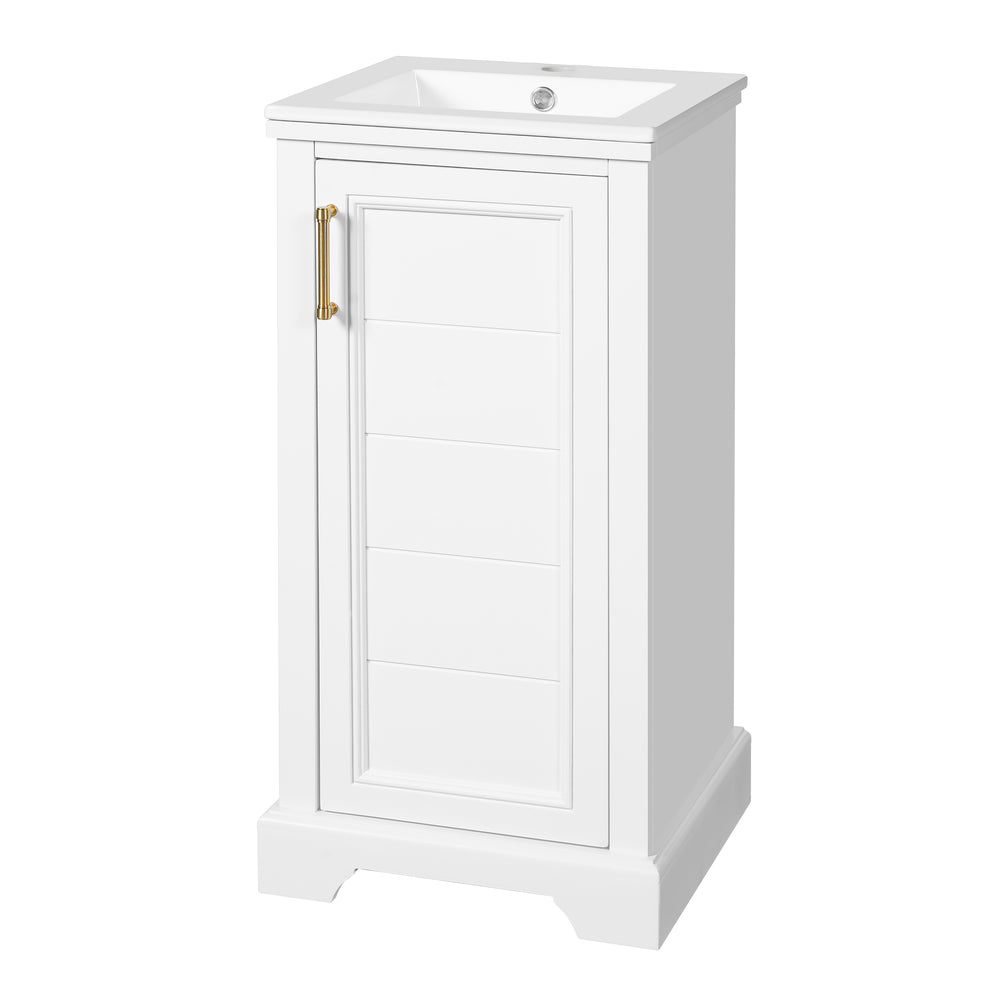 English Elm 16-inch French Bathroom Vanity with Ceramic Undermount Sink, Soft-Close Door, Vintage Carvings, White N710P330979K