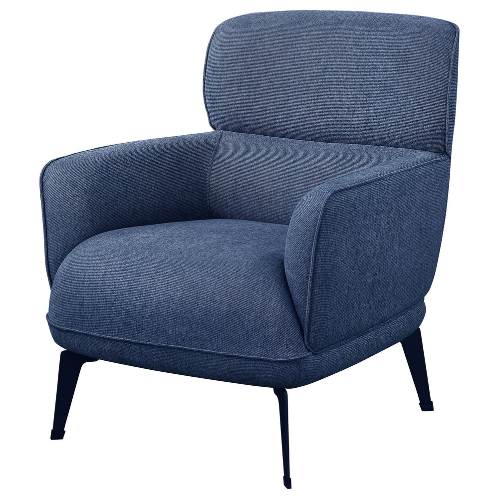 English Elm 1pc Modern Transitional Upholstered Crescent Arm Accent Chair with Rounded Track Arms and Metal Legs Blue 35 L x 31.25 W x 29 H B011P306686