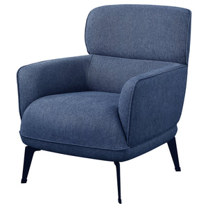 English Elm 1pc Modern Transitional Upholstered Crescent Arm Accent Chair with Rounded Track Arms and Metal Legs Blue 35 L x 31.25 W x 29 H B011P306686