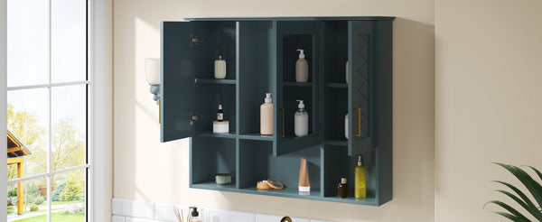 English Elm 35 Inch Wall Mount Medicine Cabinet Soft Close Mirror Storage for Modern Bathroom Blue N710P389453C