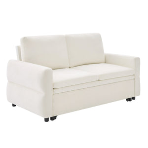 English Elm Convertible Chenille Sleeper Loveseat with Usb Ports and Reclining Backrest for Small Spaces Beige N719P390439A