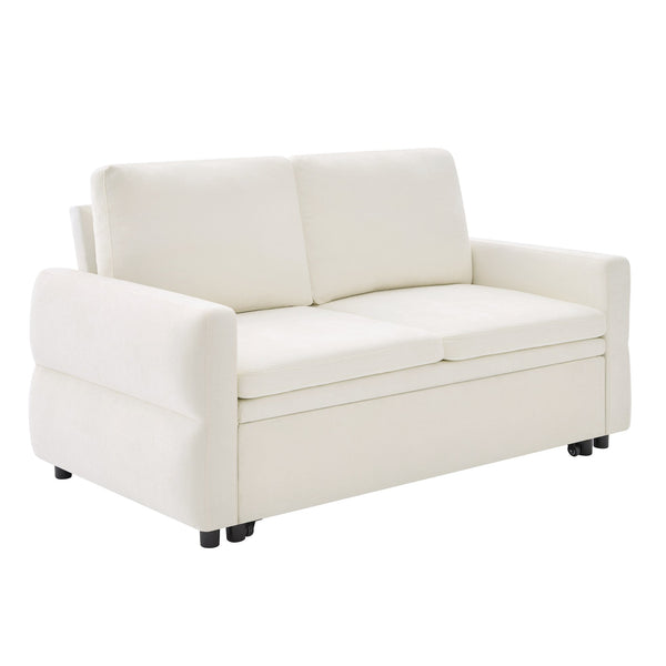 English Elm Convertible Chenille Sleeper Loveseat with Usb Ports and Reclining Backrest for Small Spaces Beige N719P390439A