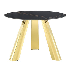 English Elm Table And Chair Set - Luxurious 42-Inch Round Sintered Stone Table With 6 Ergonomic Black Chairs W2920S00044-GIGA