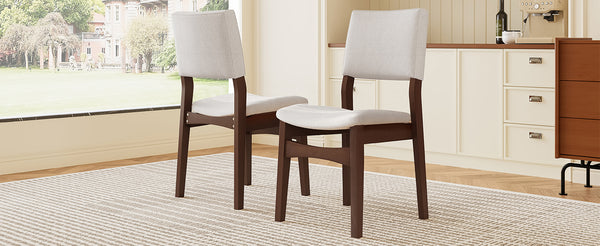 English Elm Upholstered Stackable Dining Chairs Linen Fabric Rubberwood Frame Rustic Set of 2 Dark Walnut N752P327193D