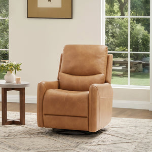 English Elm Jennifer Taylor Home - Dublin 30" Swivel Power Recliner Arm Chair in Saddle Faux Leather with 360° Base and Plush Foam Support Brown B2719P328580