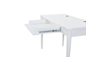 English Elm Writing Desk Crafted with Mindy Veneers for Durability, Flip-Down Drawer, Cable Management, Tapered Legs White 52 L x 31 W x 8 H B2699P373700