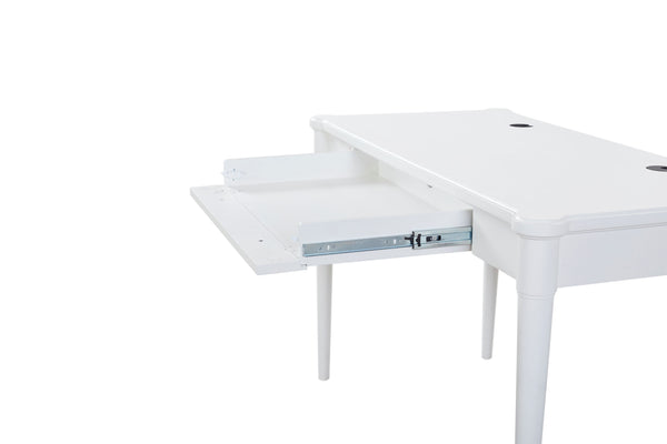 English Elm Writing Desk Crafted with Mindy Veneers for Durability, Flip-Down Drawer, Cable Management, Tapered Legs White 52 L x 31 W x 8 H B2699P373700