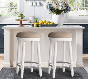 English Elm AGODY 26" Counter Swivel Bar Stools Set of 2 with Cushioned Fabric Seats, Iron Footrest, 300lb Capacity W2170P208071