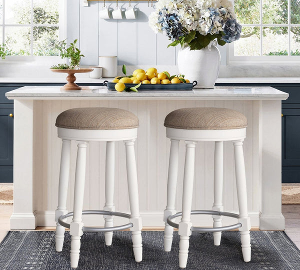 English Elm AGODY 26" Counter Swivel Bar Stools Set of 2 with Cushioned Fabric Seats, Iron Footrest, 300lb Capacity W2170P208071