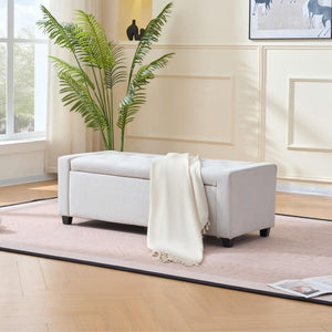 English Elm 48" Tufted Faux Linen Storage Bench with Arms Lift Top Ottoman for Bedroom Entryway Beige W3523P387532