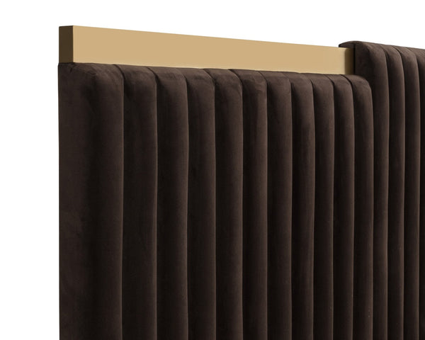 Sunpan TARRANT Bed - King - Luxurious Diamond Mink Upholstered Headboard with Gold Accents & Tufting 112416