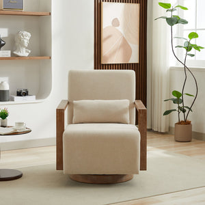 English Elm 29.13"w Boucle Swivel Accent Chair Open Back 360 Rotation Modern Lounge Seating Beige W3188P417947
