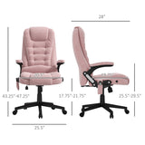 English Elm Homcom 6 Point Vibrating Massage Office Chair With Heat, Velvet High Back Executive Office Chair With Reclining Backrest, Padded Armrests and Remote, Pink