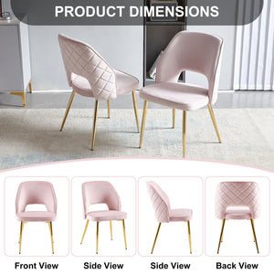 English Elm Pink Velvet Upholstered Dining Chairs with Gold Legs and Hollow Back Set of 2 W1164P271252