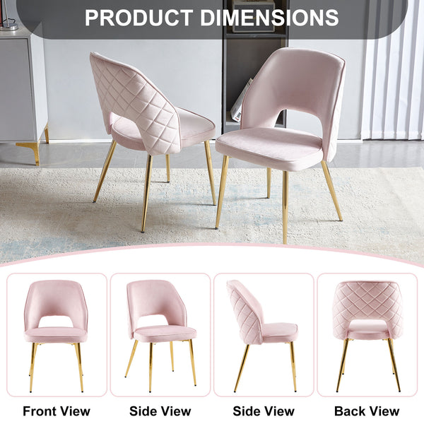 English Elm Pink Velvet Upholstered Dining Chairs with Gold Legs and Hollow Back Set of 2 W1164P271252