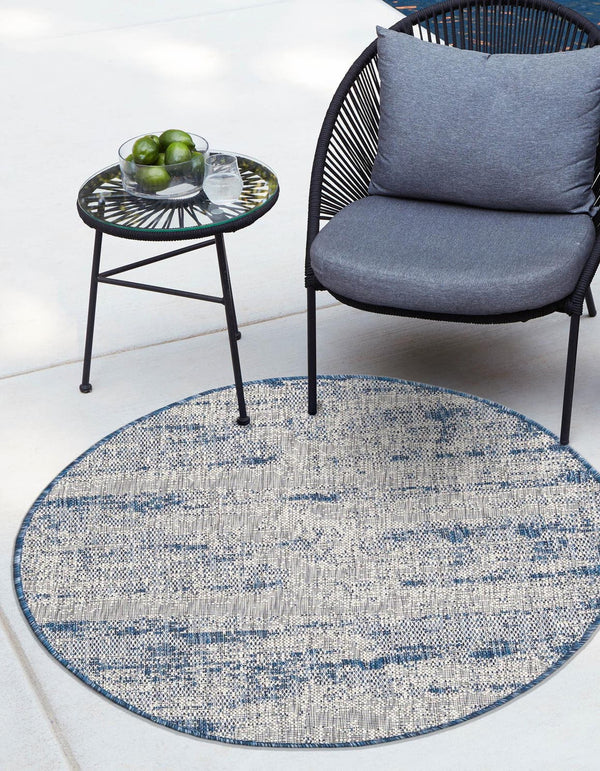 Unique Loom Outdoor Modern Cartago Machine Made Abstract Rug Blue, Ivory/Gray 10' 0" x 10' 0"