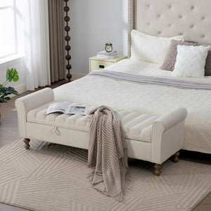 English Elm 65.55" Wide Upholstered Storage Bench Napped Fabric Rolled Arms Rubberwood Legs Entryway W3098P397304