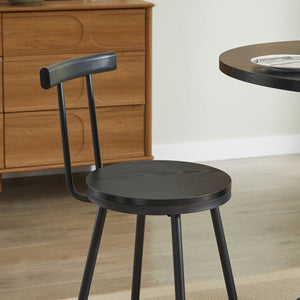 English Elm 3-piece Round Bar Set Mid-century Matte Finish Table with Wood Grain Stools Black W1162P433405