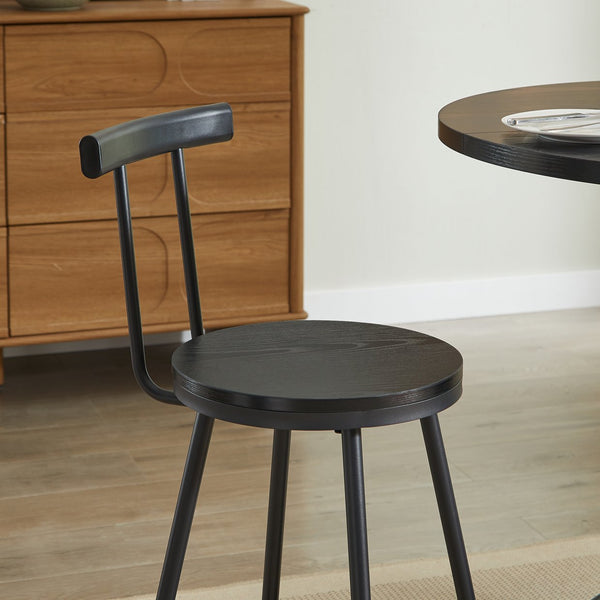 English Elm 3-piece Round Bar Set Mid-century Matte Finish Table with Wood Grain Stools Black W1162P433405