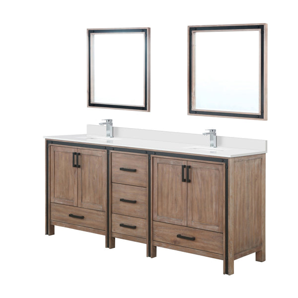 English Elm Rustic Barnwood Double Bath Vanity 80" W x 22" D with Cultured Marble Top, Chrome Faucet & Mirrors B2731S01146