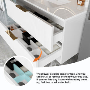 English Elm 36 Floating Bathroom Vanity with Ceramic Sink, Wall-Mounted 36" Modern Fluted Cabinet with Quiet Drawers Matte White 38.18 L x 22.83 W x 7.48 H W3520S00006