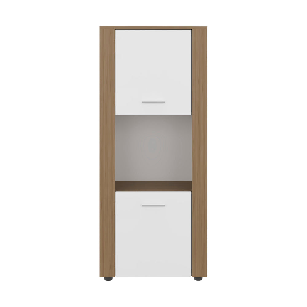 English Elm Natural Oak Two-tone Vertical Cabinet with Open Shelving for Modern Compact Spaces B062P476869