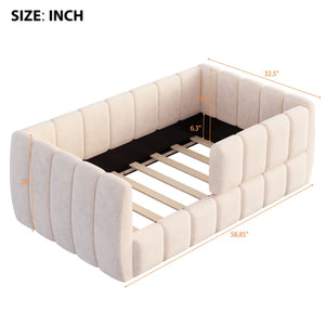 English Elm Upholstered Velvet Toddler Daybed with Removable Guardrails and Solid Slat Support Beige N899P452426A