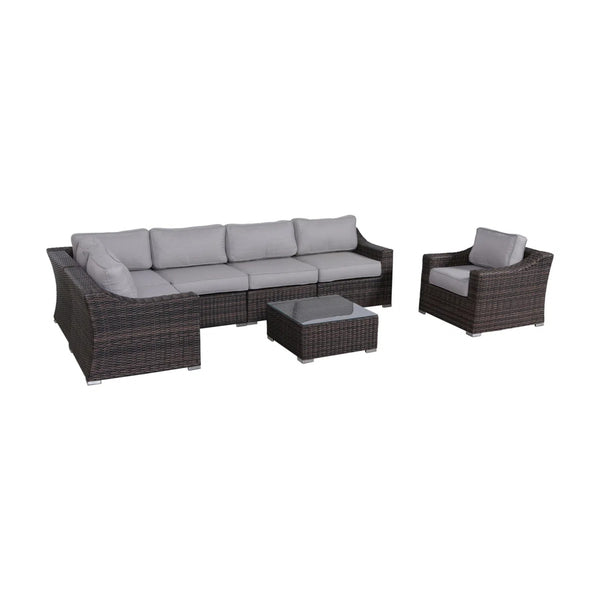 English Elm LSI All-Weather Wicker 2-Person Conversation Set with Plush Cushions, Glass Table, Weatherproof Build Grey Mix B120S00079
