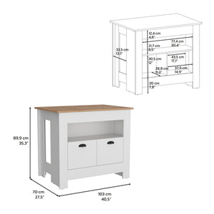 English Elm Floyd 35" H Kitchen Island with 2 Doors & 3 Shelves, White/Macadamia Finish, Engineered Wood Storage Solution B097P199732