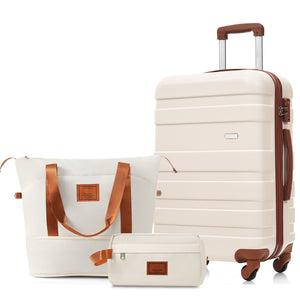 English Elm 3-piece Hardshell Abs Travel Set with Tsa Lock Spinner Wheels Duffel and Toiletry Bag Ivory N726P439331O