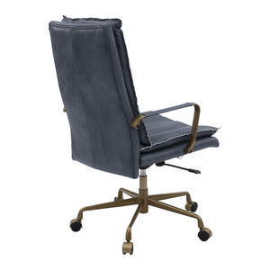 English Elm Tinzud Gray Top-Grain Leather Office Chair with 360° Swivel, Adjustable Height, 5-Star Casters B2726P287328