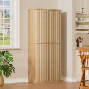 English Elm 72" Fluted Pantry Cabinet Tall Freestanding Kitchen Organizer with Sculpted Wood Doors Oak W1820P379274