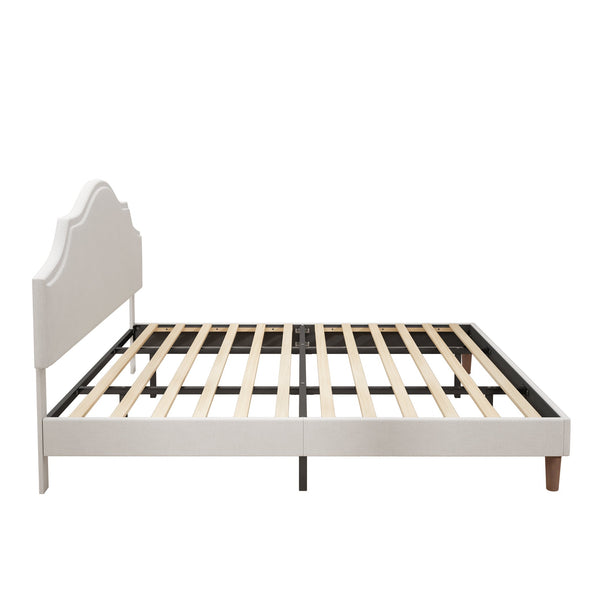 English Elm King Upholstered Platform Bed King Size Linen Fabric Padded Frame, Adjustable Headboard 32.9–37" White W1716P371759