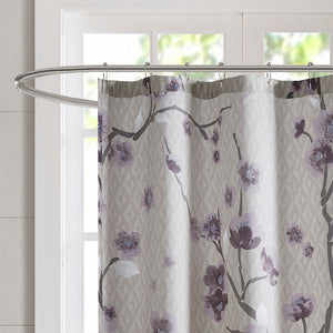 JLA Home Madison Park - Cotton Madison Park Holly Cherry Blossom Shower Curtain 100% OEKO‑TEX Cotton 72x72 Purple Grey Floral Elegance MP70-4172