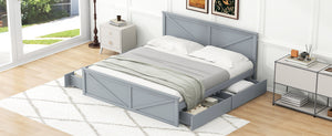 English Elm King Solid Wood Platform Bed with 4 Under-Drawers, Gray King Size Frame, Sturdy Slats, 500lb Capacity SM000537AAE