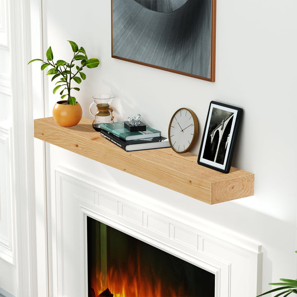 English Elm Fireplace Mantel 48" Solid Pine Floating Shelf - Handcrafted Rustic Wood Display For Home Décor T3210P391506