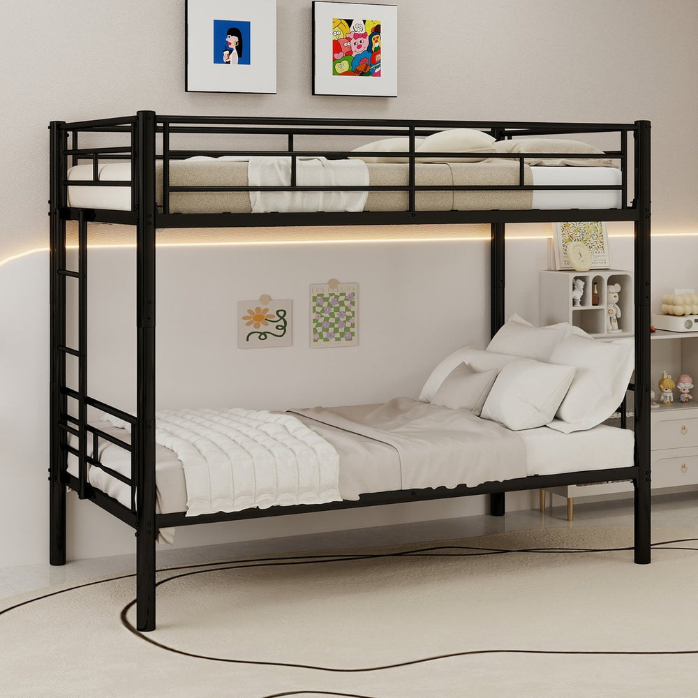 English Elm Twin Metal Bunk Bed for Kids - Durable Twin Over Twin Bedframe with Guardrails, Ladder, Convertible W1935P294047