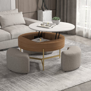 English Elm Vita Modern 31.5" Round Lift-Top Coffee Table Set with Iron Legs and Storage Shelves, Stylish Brown B341S00044