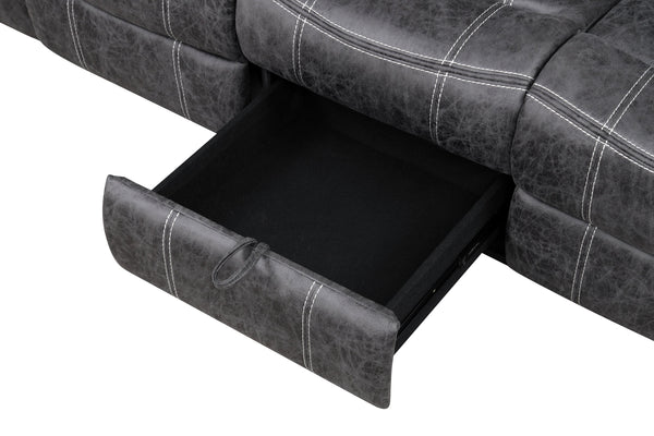 English Elm Zubaida Dark Gray Microfiber Power Motion Sofa w/USB Cup Holders & Drop-Down Table, Pocket Coil Recliner B2726P283311