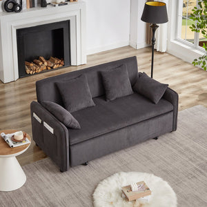 English Elm FX'' 66 Inch Sleeper Sofa Bed 3-in-1 Convertible Pullout Sofa with Plush Corduroy, 4 Pillows, Pockets DARK GREY W1926S00060