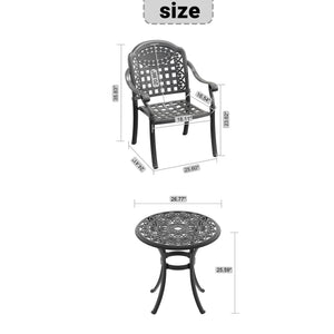 English Elm 3-piece Cast Aluminum Bistro Set Ornate Carved Patio Furniture with Weather Resistant Frame W1710S00676