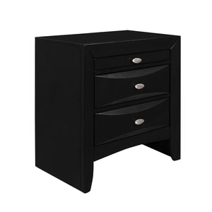 English Elm LUCILLE Walnut Brown Nightstand with Spacious Drawers and Chamfered Fronts, Solid Wood Accent Piece Black B201P295178