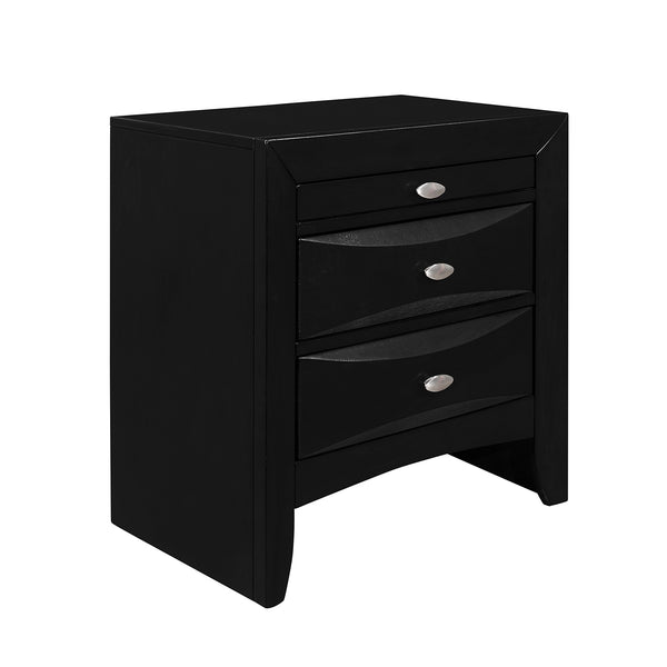 English Elm LUCILLE Walnut Brown Nightstand with Spacious Drawers and Chamfered Fronts, Solid Wood Accent Piece Black B201P295178