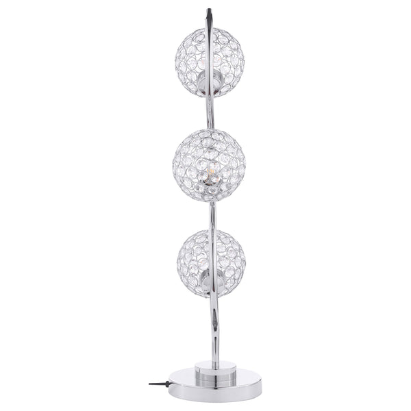 English Elm Vandy Chrome Sculptural Three Light Table Lamp with Crystal Orb Shades for Glam Interiors B062P440080