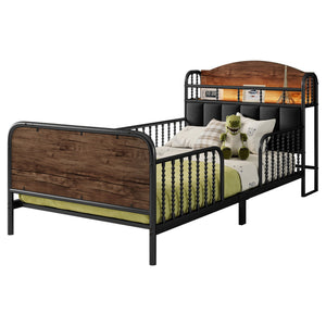 English Elm Twin Solid Wood Platform Bed with Guardrail for Kids, Low-Profile Sturdy Pine Frame, Safe Sleep Solution Black 43.7 L x 16.93 W x 9.65 H W2593P337436